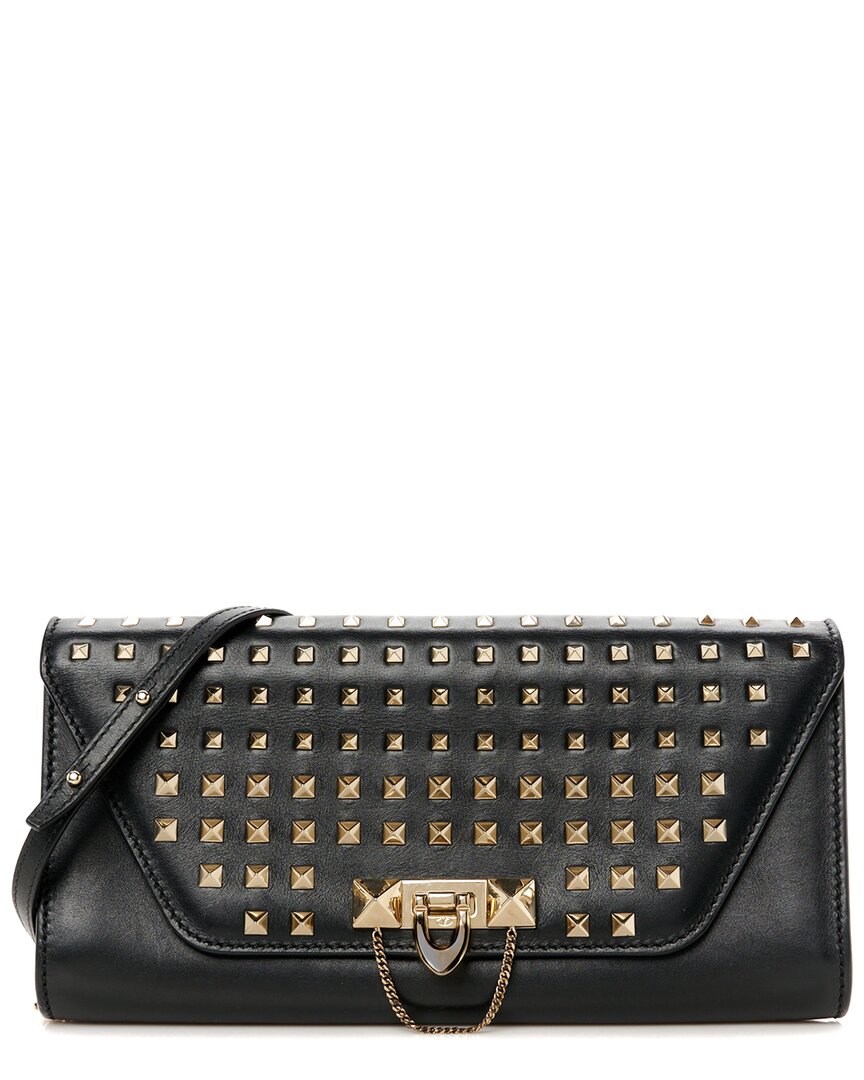 Valentino Garavani Valentino Black Calfskin Flap Wallet On Chain (authentic Pre-loved)