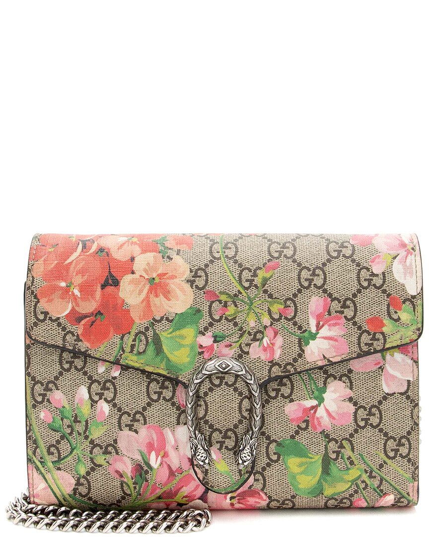 Gucci Beige Gg Supreme Blooms Dionysus Chain Wallet (authentic Pre-loved) In Gray