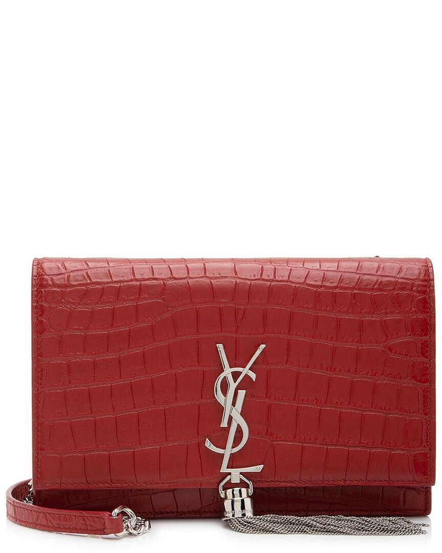 Saint Laurent Red Croc-embossed Leather Monogram Kate Tassel Chain Wallet  (authentic Pre-loved)