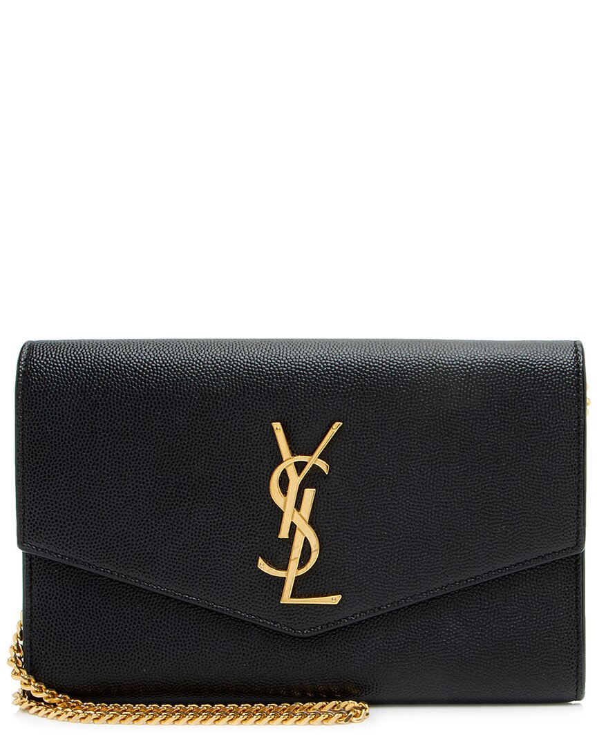 Saint Laurent Black Leather Monogram Uptown Chain Wallet (authentic Pre-loved) In Black