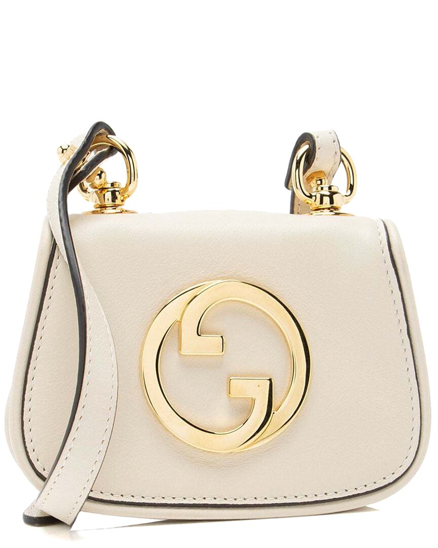 Gucci White Leather Blondie Card Case On Strap (authentic Pre-loved) In Neutral