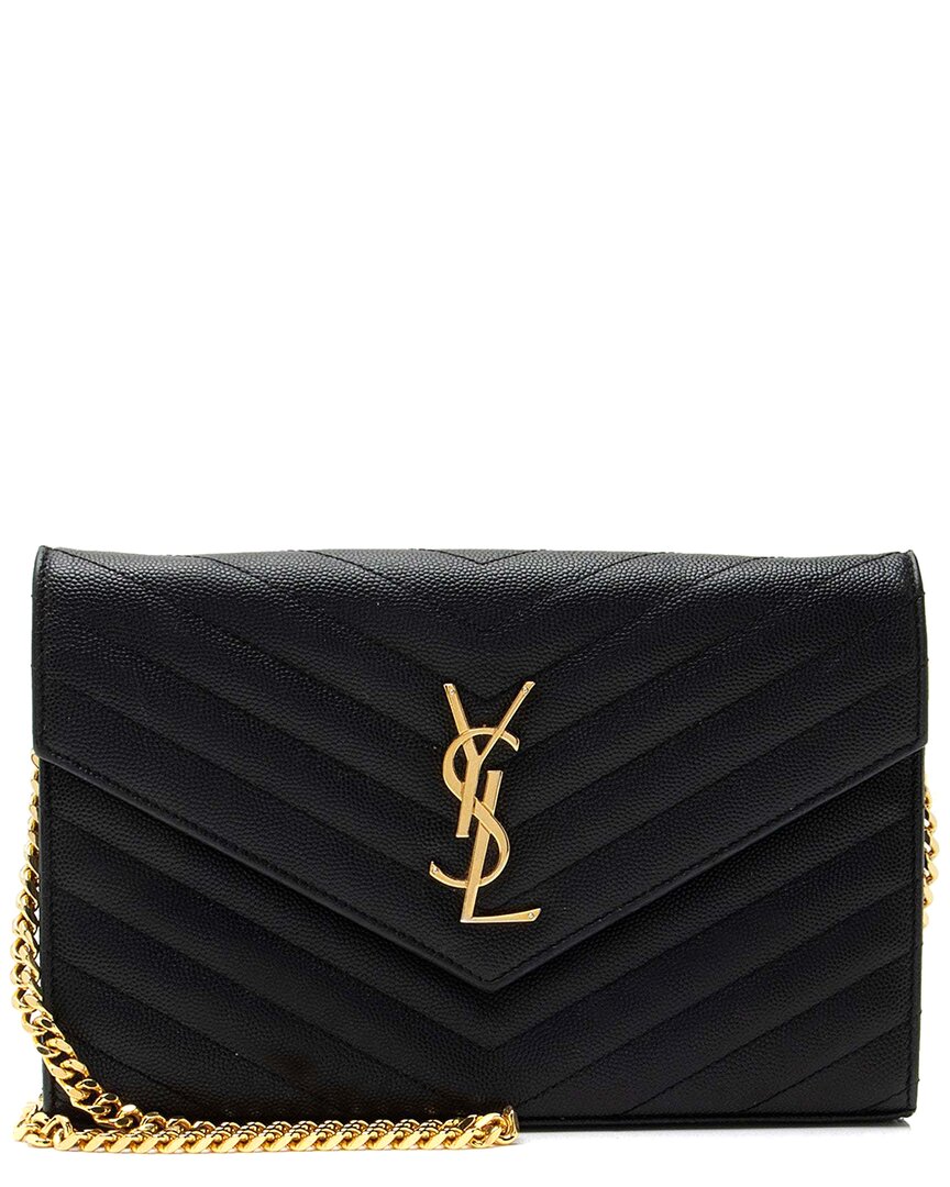 Saint Laurent Black Matelasse Grain De Poudre Leather Monogram Chain Wallet  (authentic Pre-loved)