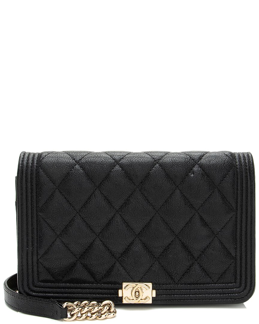 Click to view more detailed imagery on our partner's website Pre-owned Chanel Black Shiny Quilted Calfskin Boy Wallet On Chain (authentic Pre-loved)