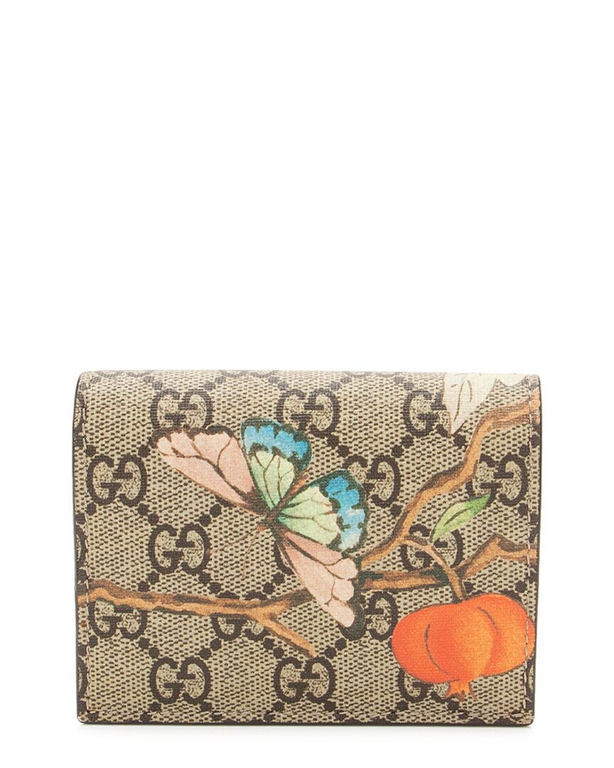 Gucci Beige Gg Supreme Canvas Tian Card Case (authentic Pre-loved)
