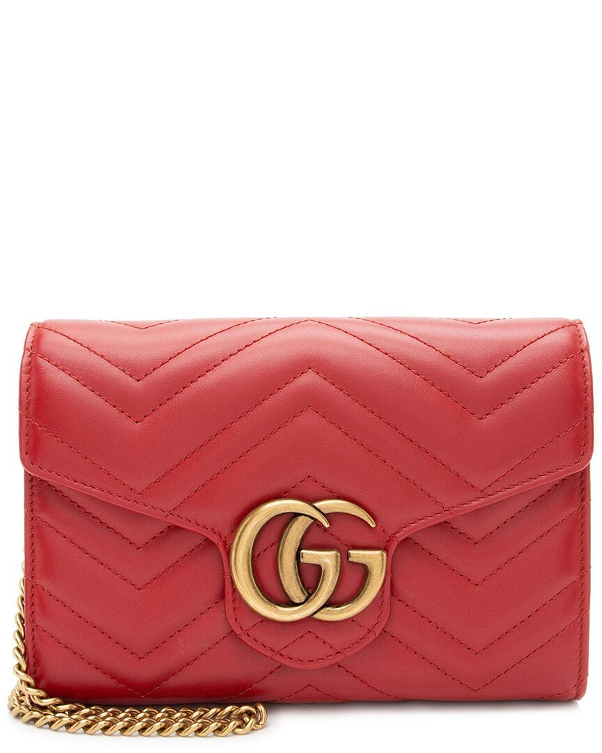 Gucci Red Matelasse Leather Gg Marmont Wallet On Chain (authentic Pre-loved)