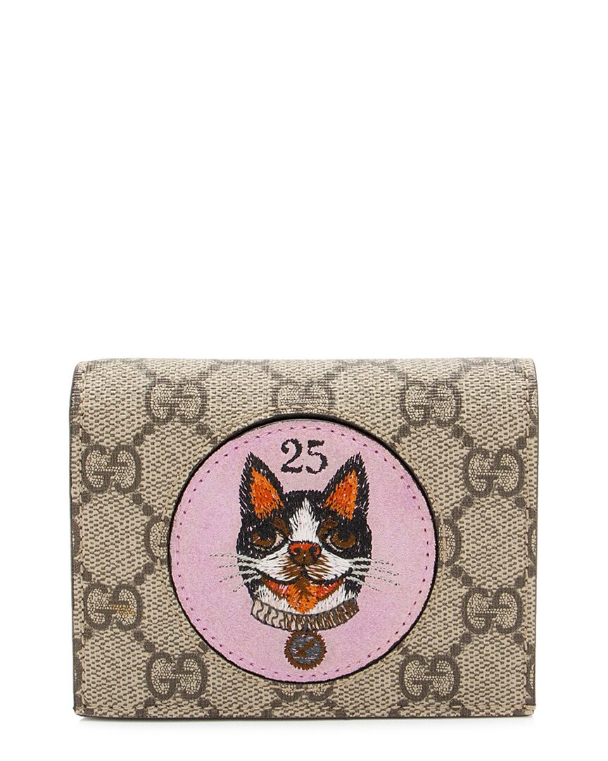 Gucci Beige Gg Supreme Canvas Bosco Patch Card Case (authentic Pre-loved)