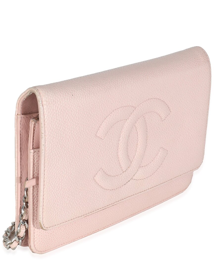 Pre-owned Chanel Pink Quilted Caviar Leather Timeless Cc Classic Wallet On Chain  (authentic Pre-loved)