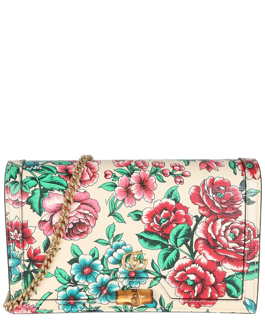 Gucci Beige/multicolor Leather Bamboo Diana Chain Wallet (authentic Pre-loved) In Multi