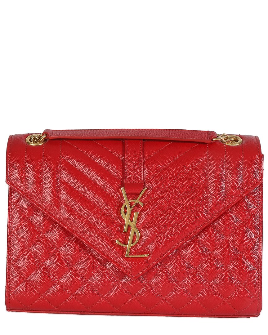 Saint Laurent Red Matelasse Leather Monogram Medium Envelope Chain Bag  (authentic Pre-loved) In Red