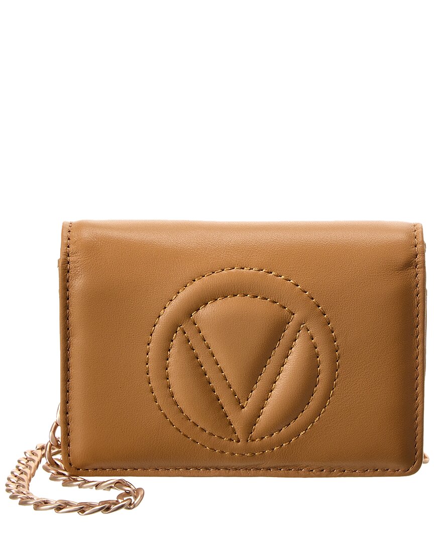 Valentino By Mario Valentino Tiny Sauvage Leather Card Case On Chain In Brown |