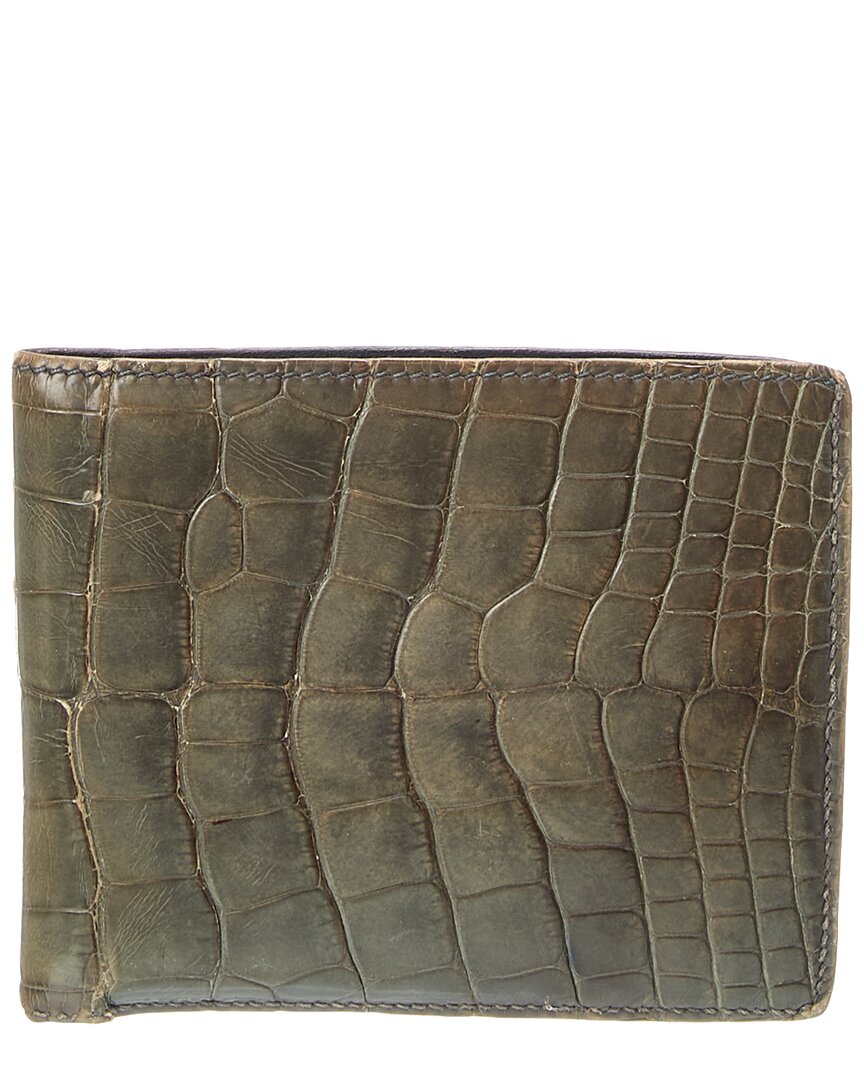 Pre-owned Hermes Hermès Green Shiny Alligator Mc2 Copernic Compact Wallet (authentic Pre-loved) In Multi