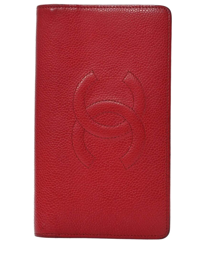 Pre-owned Chanel Red Caviar Leather Timeless Cc Yen Wallet (authentic Pre-loved)