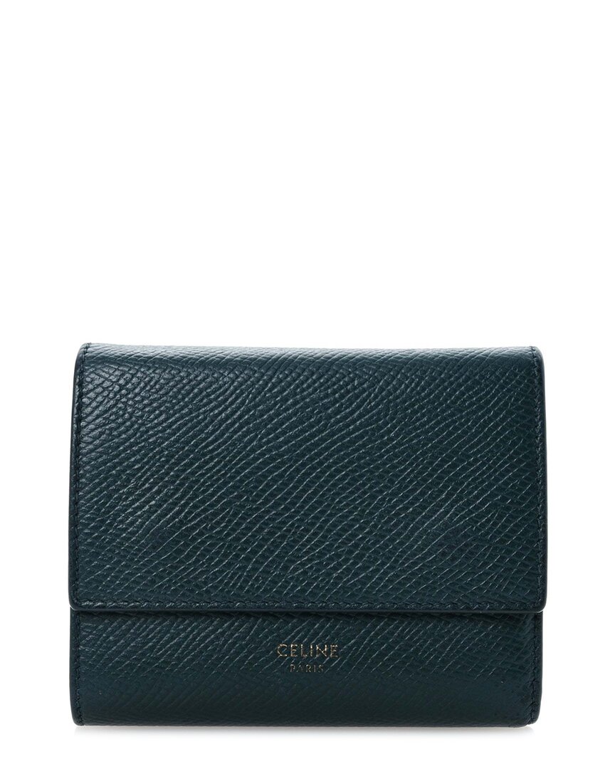Celine Green Grained Calfskin Leather Small Multifunction Folded Wallet (authentic Pre-loved)