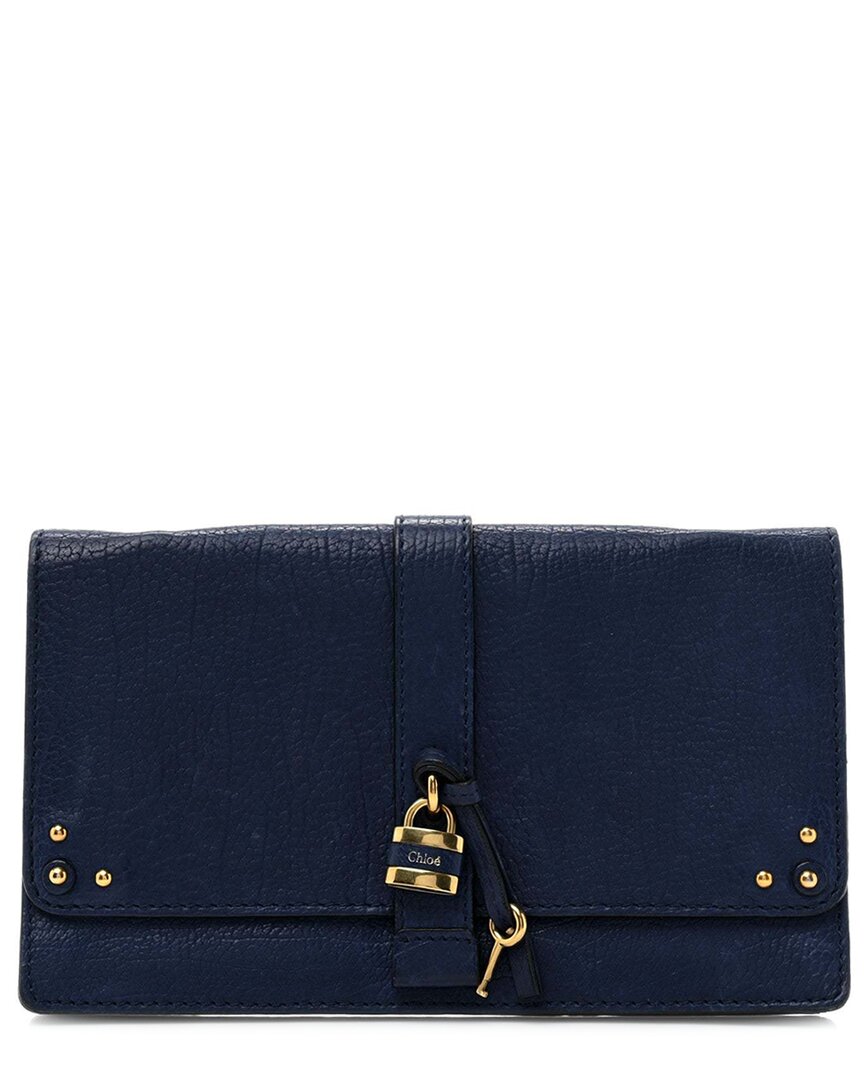 Chloé Blue Calfskin Leather Aurore Wallet On Chain (authentic Pre-loved)