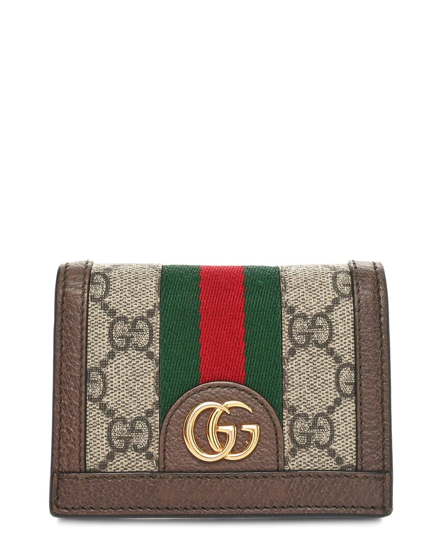 Gucci Gg Ophidia Leather Card Case In Brown