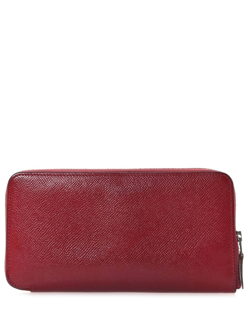 Pre-owned Hermes Hermès Rouge Grenat Rose Eglantine Epsom Leather Silk'in Wallet (authentic Pre-loved)