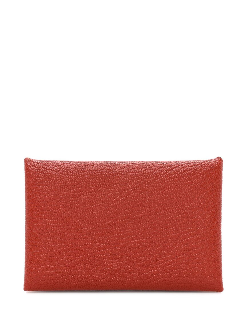 Pre-owned Hermes Hermès Brique Chevre Mysore Leather Calvi Card Case (authentic Pre-loved)