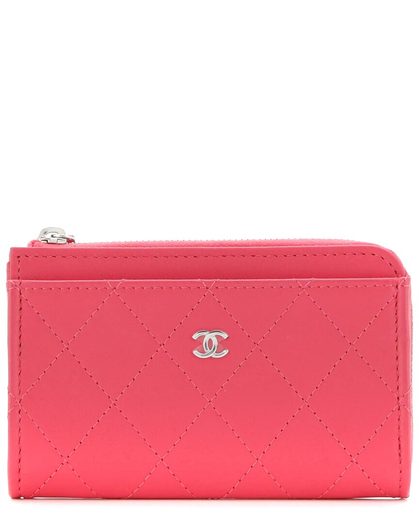 Pre-owned Chanel Pink Quilted Calfskin Zip Around Card Holder (authentic Pre-loved)