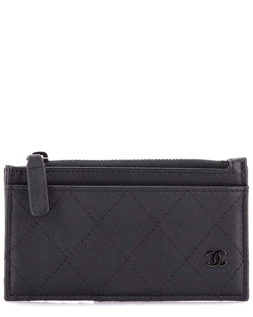 CHANEL Pre-owned Black Quilted Lambskin So Black Cc Zip Card Holder (authentic Pre- Loved)