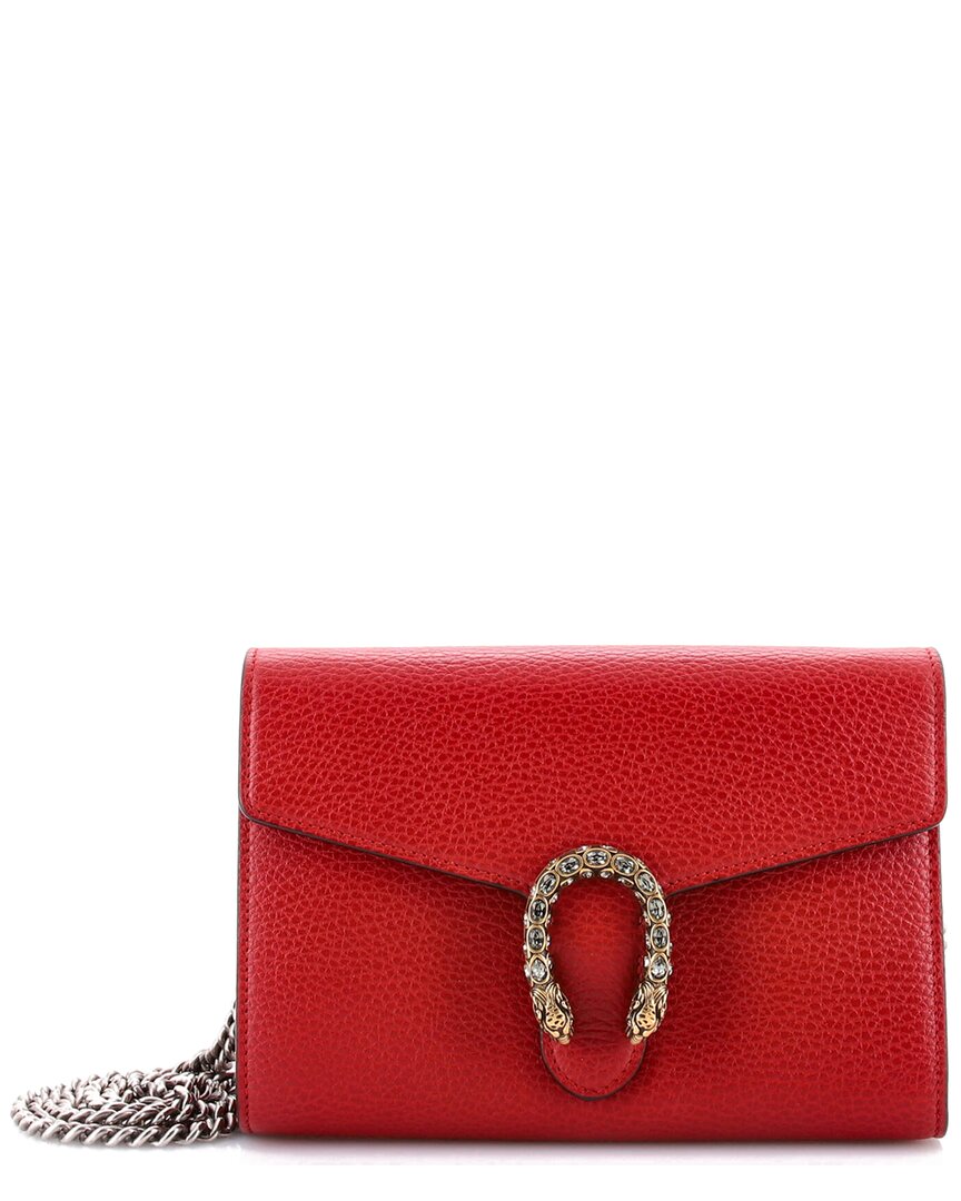 Gucci Red Sheep Leather Dionysus Chain Wallet With Embellished Detail Small (authentic Pre-loved)