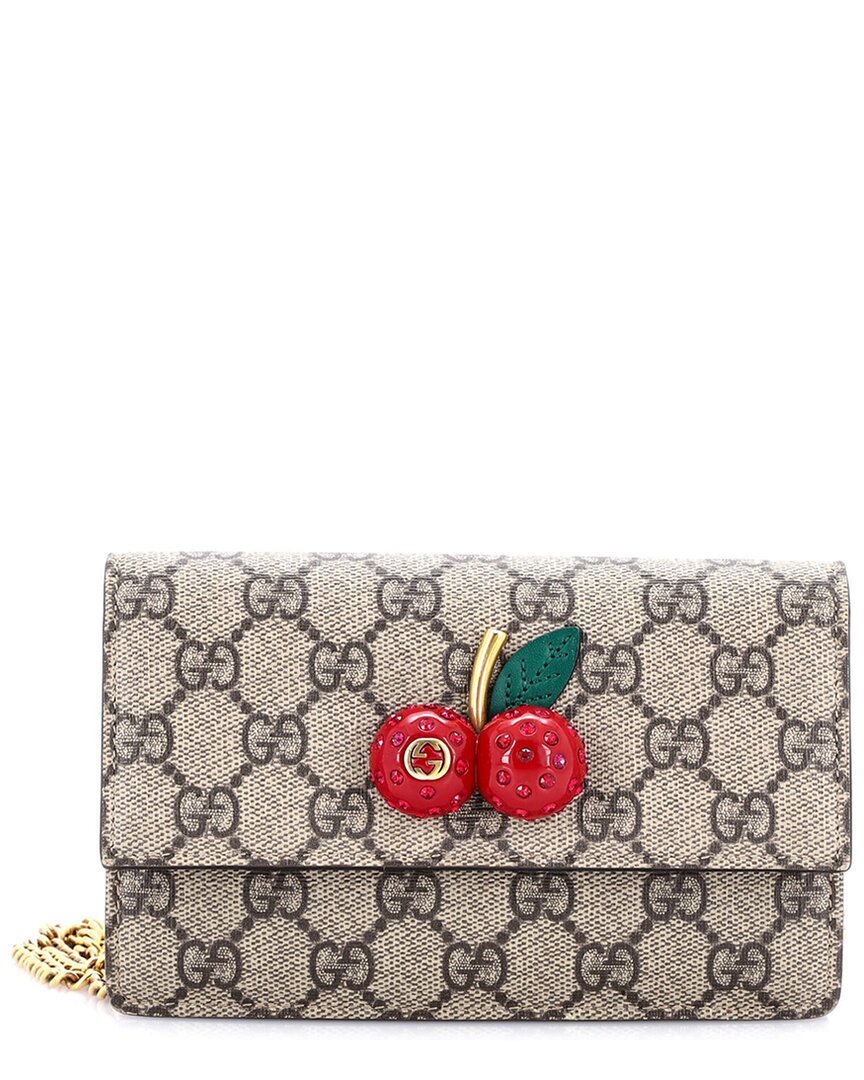 Gucci Cherries Wallet On Chain Gg Coated Canvas Mini (authentic Pre-loved)