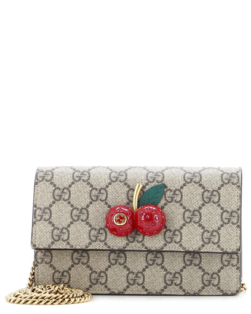 Gucci Cherries Wallet On Chain Gg Coated Canvas Mini (authentic Pre-loved)