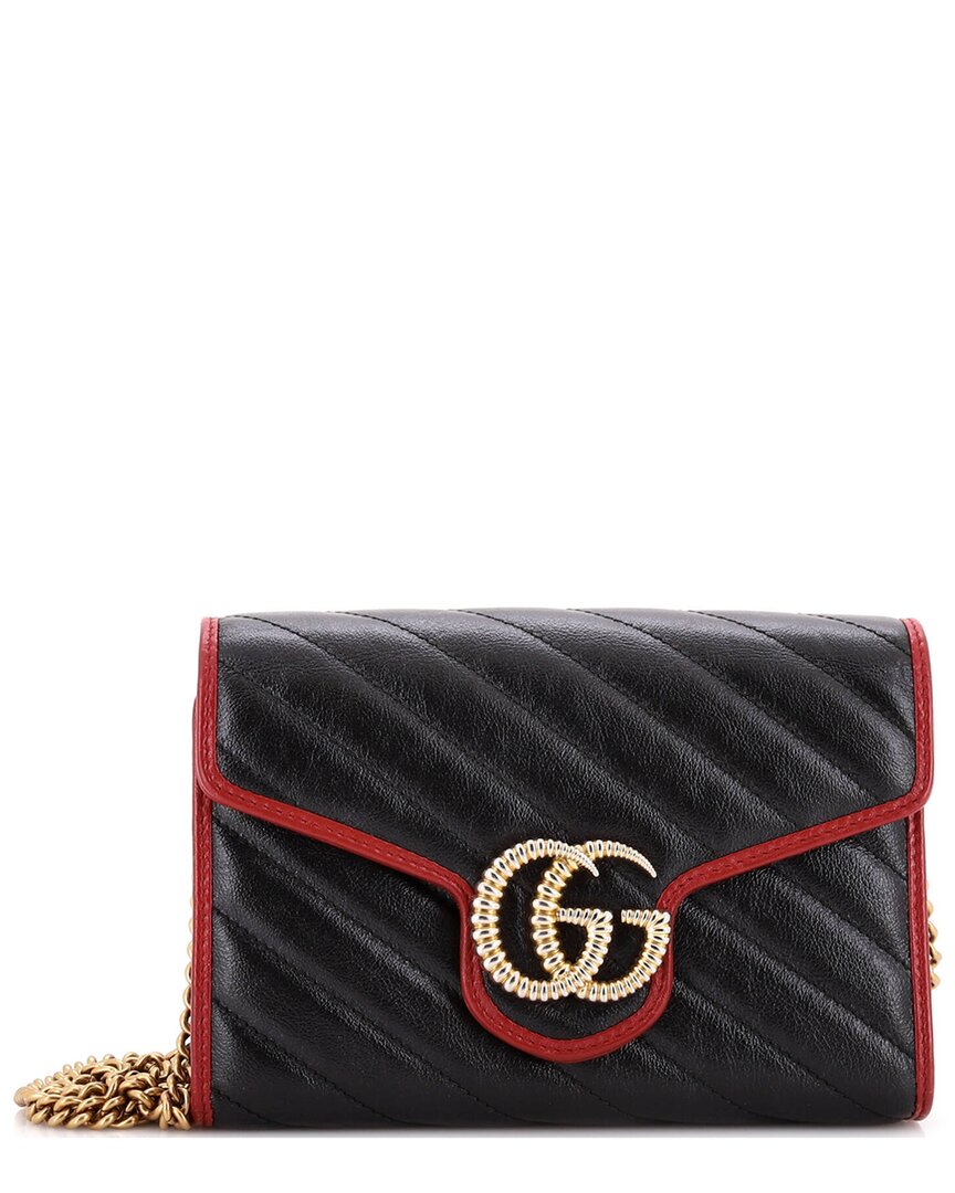 Gucci Gg Marmont Chain Wallet Diagonal Quilted Leather Mini (authentic Pre- Loved) In Black