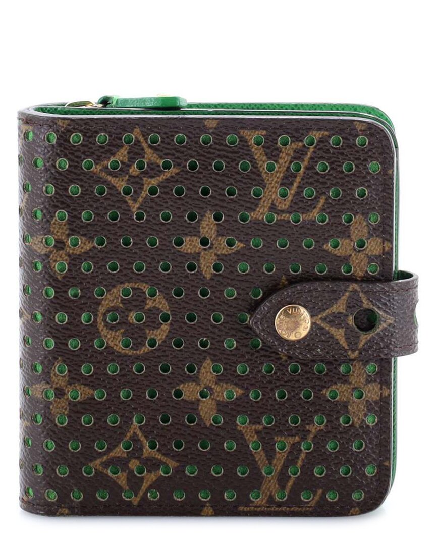 Pre-owned Louis Vuitton Green Perforated Monogram Canvas Compact Zip Wallet (authentic  Pre-loved)