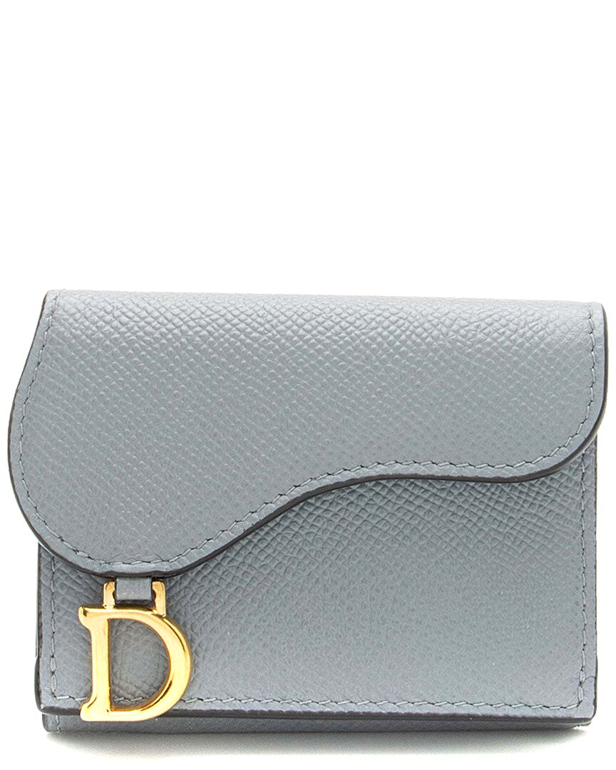 Dior Grey Leather Grained Saddle Trifold Medium Wallet (authentic Pre-loved)