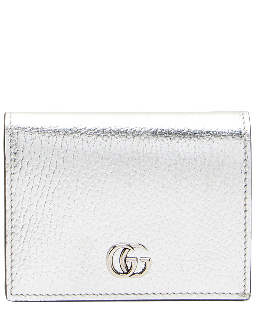 Gucci Silver Metallic Leather Gg Marmont Card Case (authentic Pre-loved)