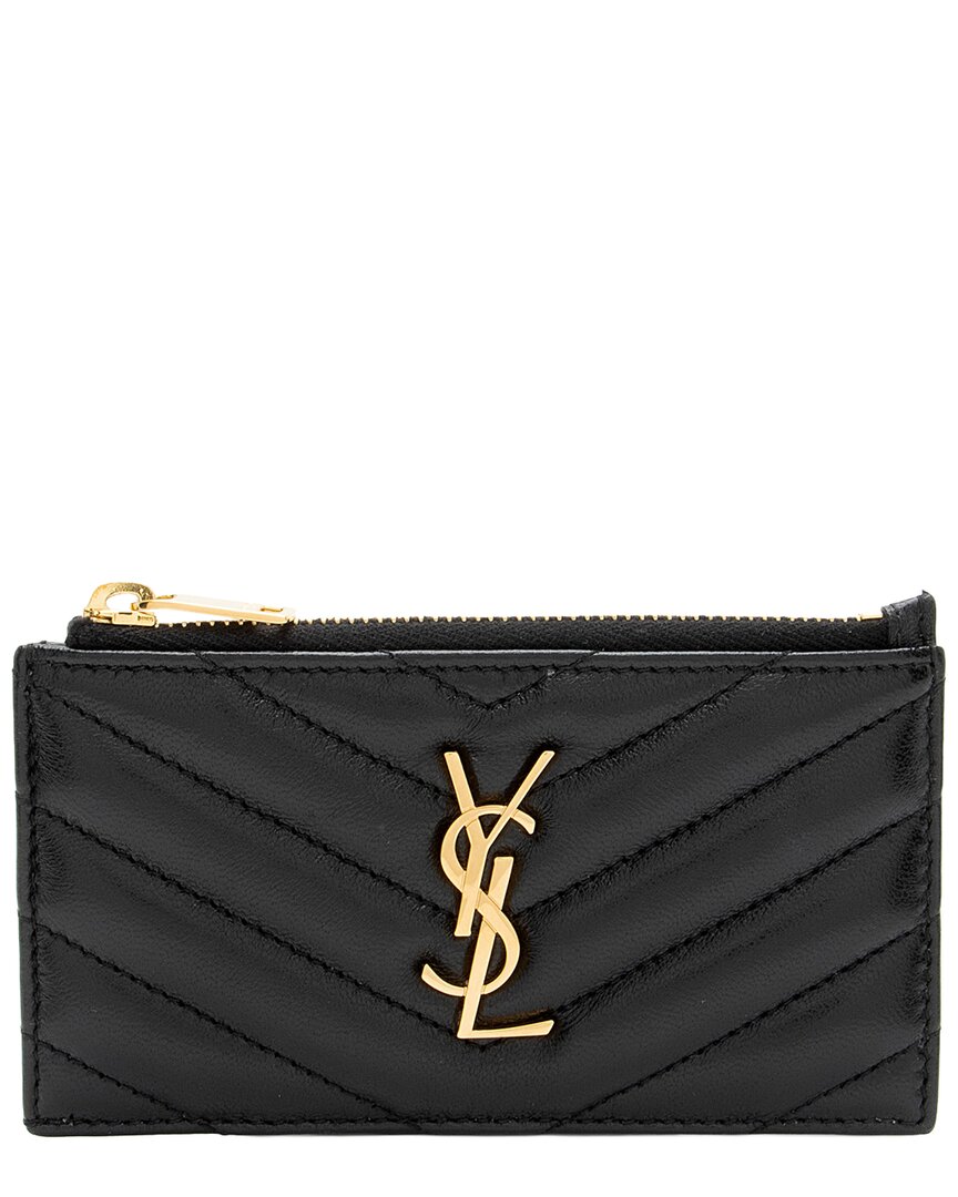 Saint Laurent Black Lambskin Fragments Zipper Card Case (authentic Pre-loved)