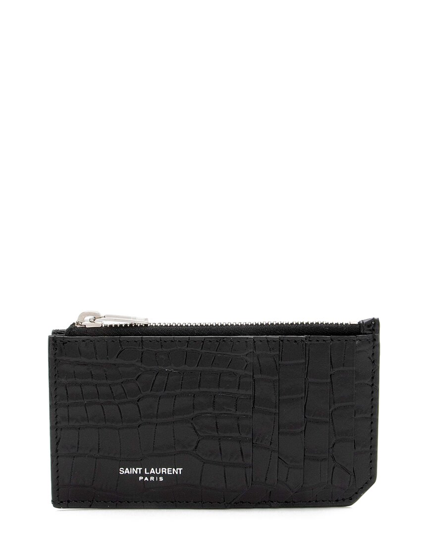 Saint Laurent Black Croc-embossed Leather Fragments Zipper Card Case  (authentic Pre-loved)