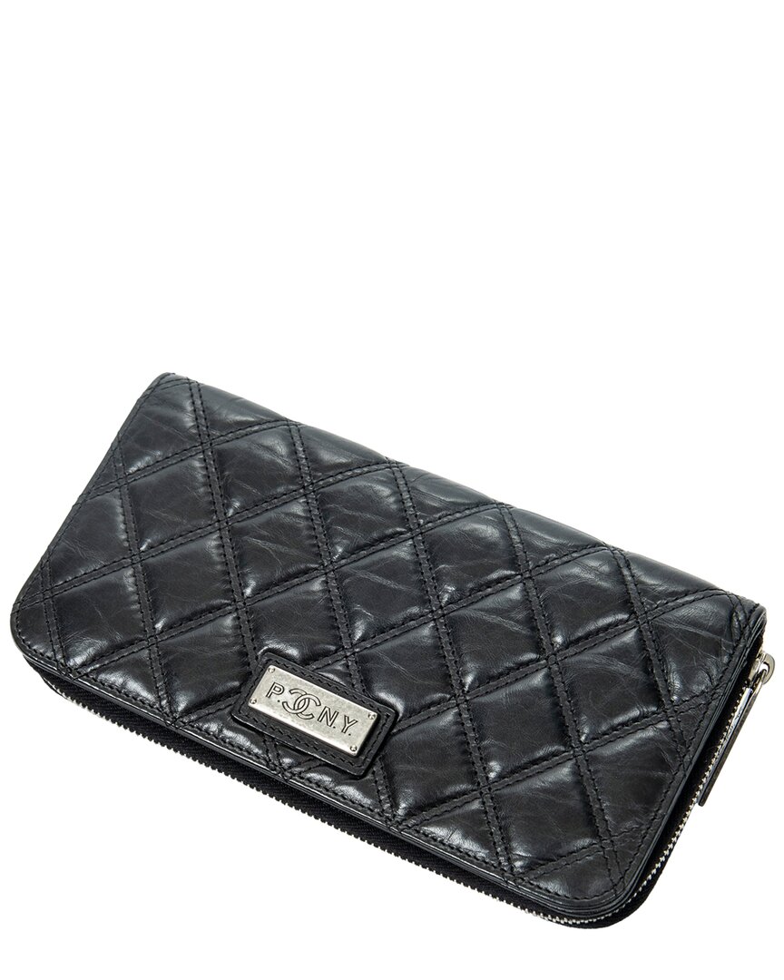 Chanel Black Double Quilted Stitch Leather Cc Paris New York Zip Around Wallet (authentic Pre-loved)