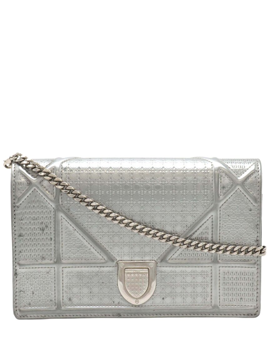 Dior Silver Enamel Ama Chain Wallet Clutch (authentic Pre-loved) In Metallic/silver