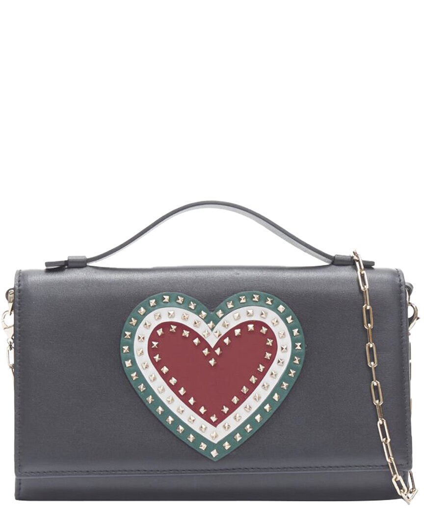 Valentino Garavani Valentino Leather Rockstud Heart Chain Wallet Clutch