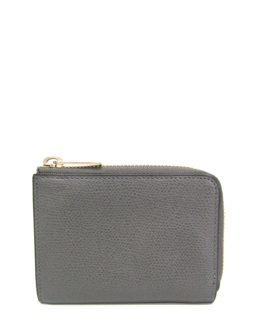 Pre-owned Valextra Gray Leather Coin Purse (authentic Pre-loved)