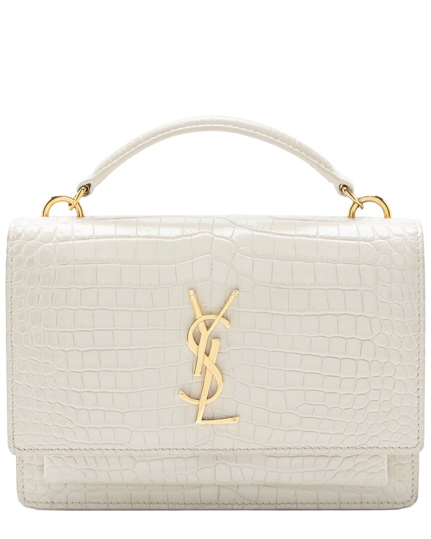 Saint Laurent White Croc Embossed Leather Sunset Chain Wallet (authentic Pre-  Loved)