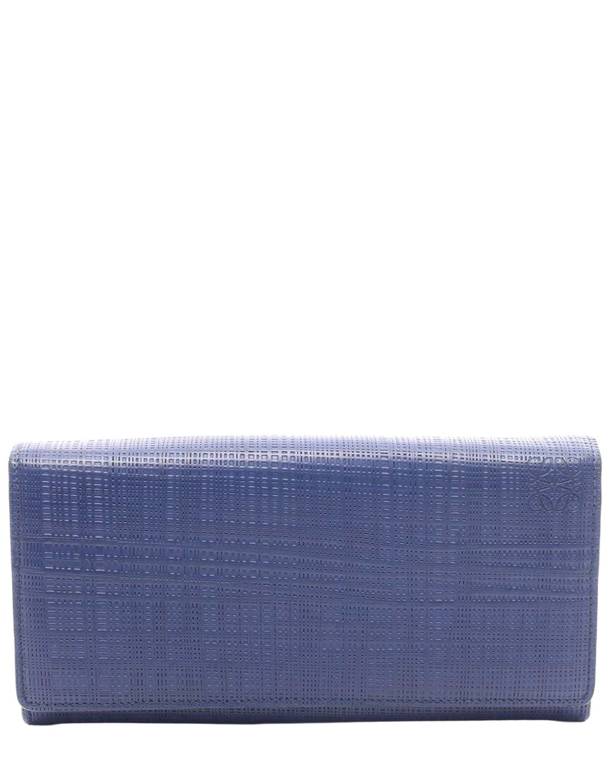 Pre-owned Loewe Linen Bifold Wallet Navy (authentic Pre-loved)