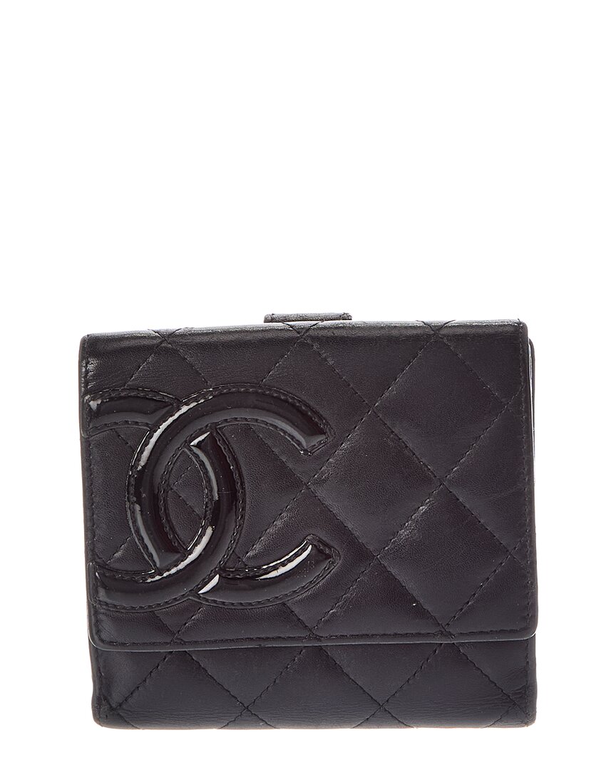 Pre-owned Chanel Black Quilted Calf Leather Cambon Short Square Bifold Wallet (authentic Pre-loved)