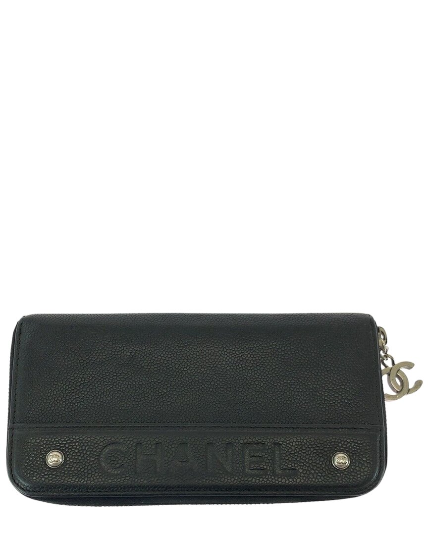 Pre-owned Chanel Caviar Skin Coco Mark Long Wallet (authentic Pre-loved) In Black/black
