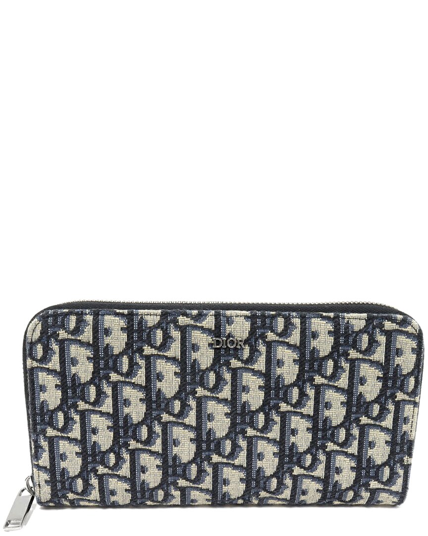 Dior Calf Long Zip Wallet Navy Beige (authentic Pre-loved)