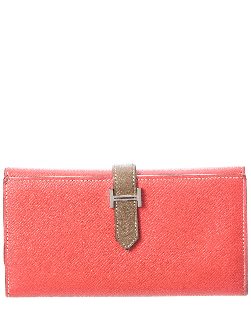 Pre-owned Hermes Hermès Orange Epsom Leather Bearn Trifold Long Wallet (authentic Pre-loved)