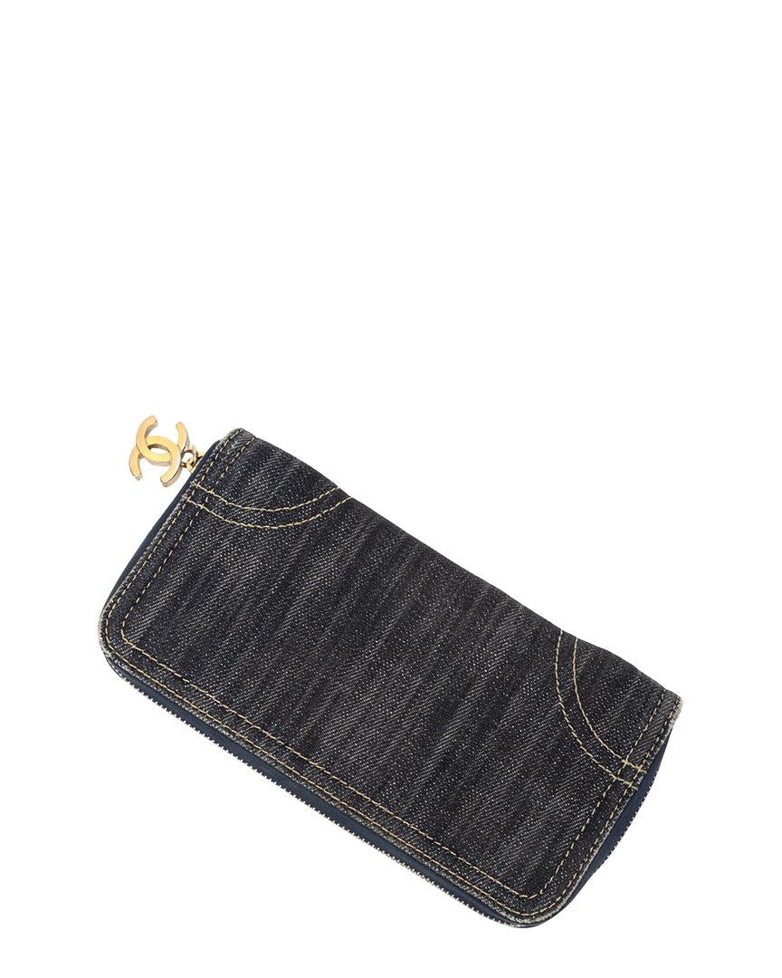 Chanel Blue Denim Cc Zip Around Wallet (authentic Pre-loved)