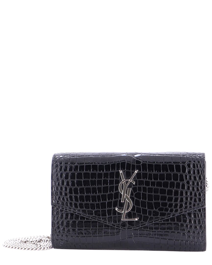 Saint Laurent Uptown Chain Wallet Crocodile Embossed (authentic Pre-loved) In Black