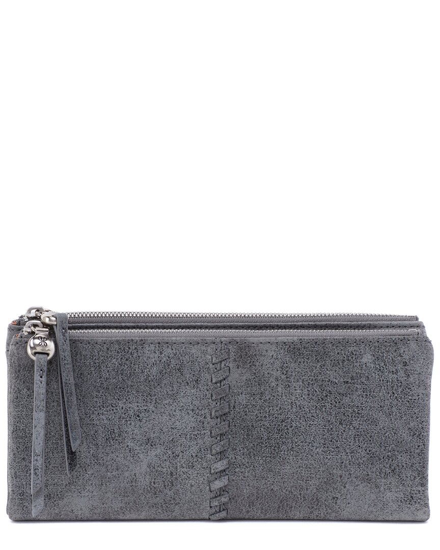 Hobo Keen Large Zip Top Leather Wallet In Grey