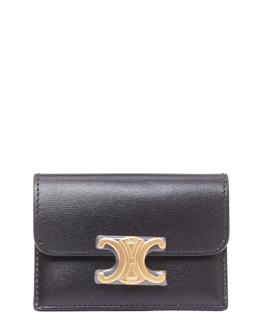 Celine Black Leather Compact Wallet Card Holder