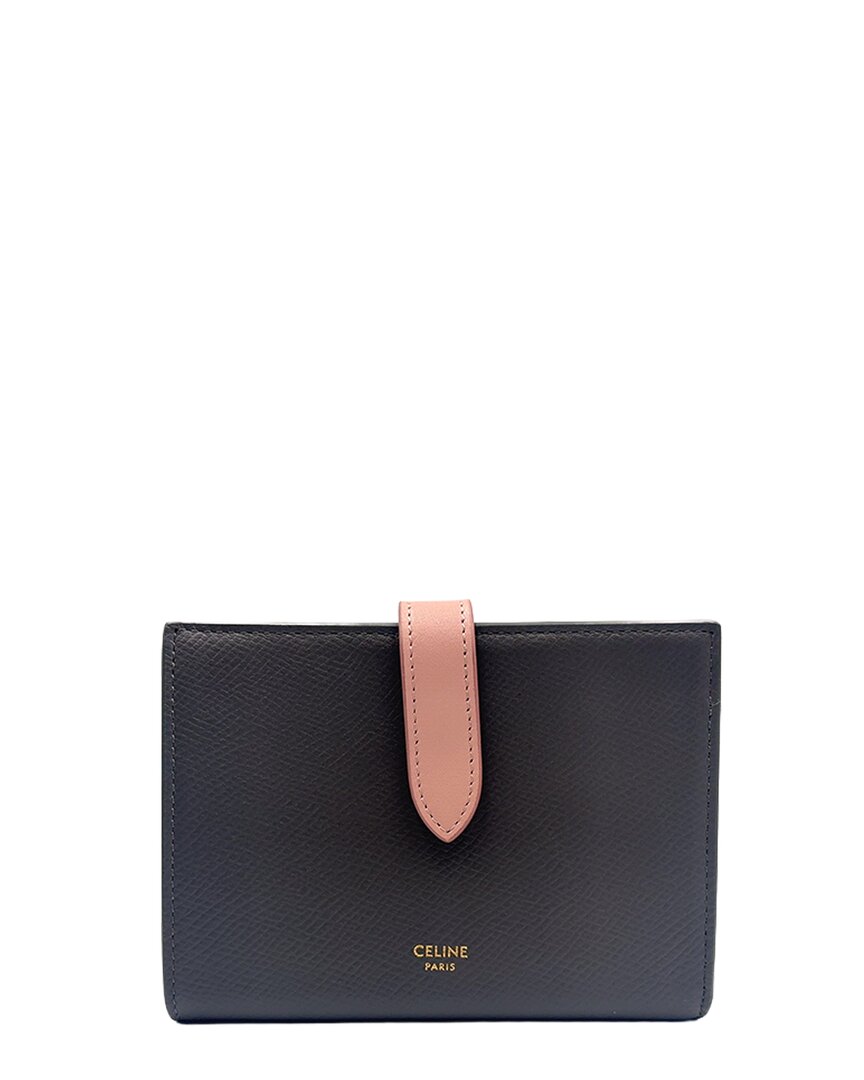 Celine Grey Calfskin Medium Strap Wallet (authentic Pre-loved) In Black
