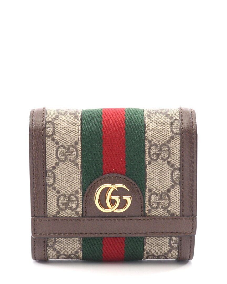 Gucci Beige Gg Supreme Canvas & Leather Ophidia Wallet (authentic Pre-loved) In Brown