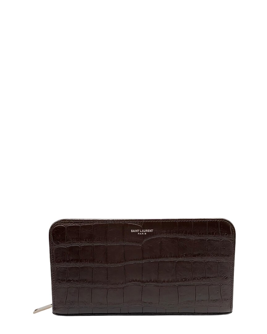 Saint Laurent Brown Croc-embossed Leather Long Wallet (authentic Pre-loved)