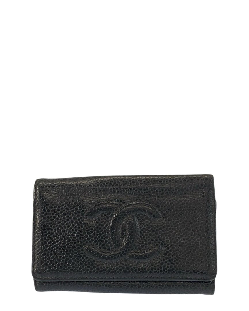 Chanel Black Leather Coco Mark Key Case In Black